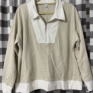 Time and Tru Cream and White Half Zip-Up Jacket